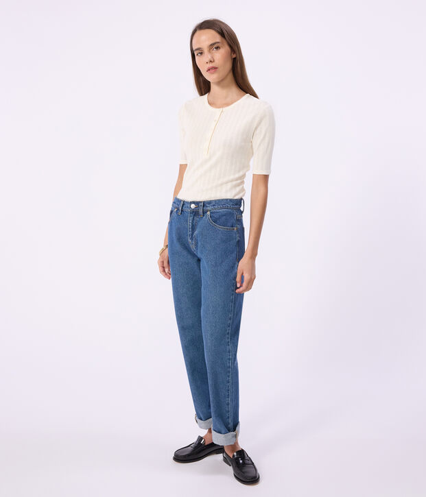 Dames-T-shirt van effen katoen met korte mouwen MILK