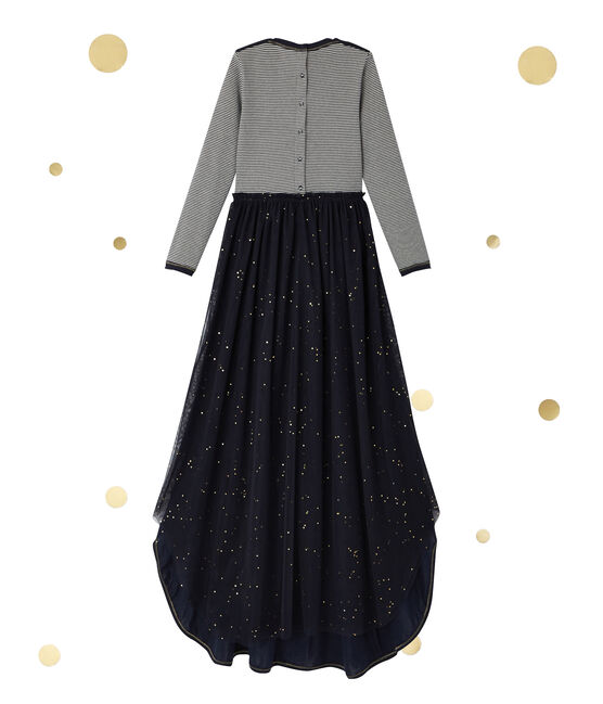 Meisjesjurk twee-in-één met lange mouwen Petit bateau x Marie-Agnès Gillot blauw SMOKING/beige COQUILLE