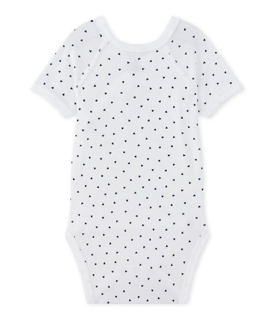 Eerste body met korte mouwen en print voor meisjes wit ECUME/blauw MEDIEVAL