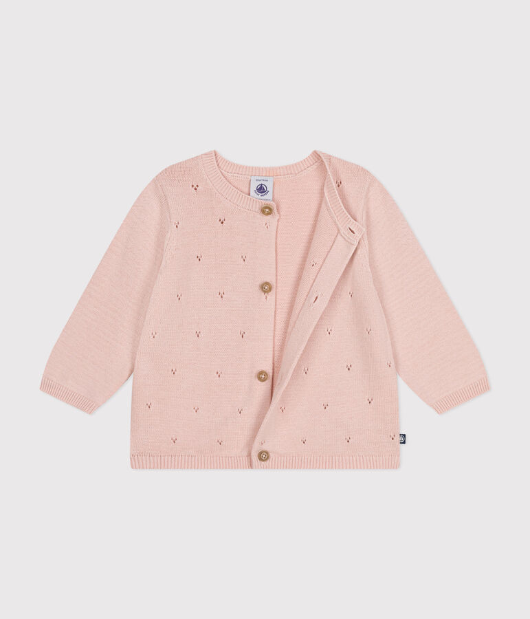 Gebreide babycardigan van ajourkatoen roze SALINE