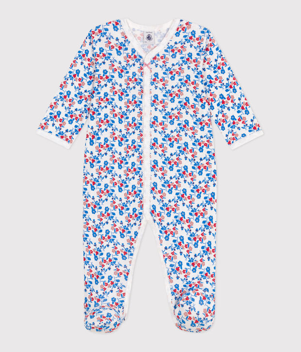 Pyjama b&eacute;b&eacute; en coton fleuri blanc/multicouleur