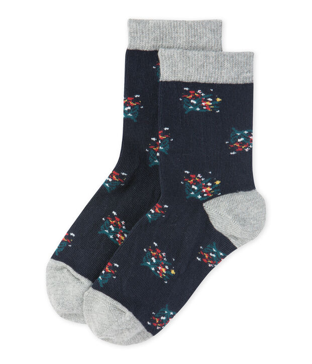 Chaussettes fille &agrave; motif fleuri bleu/multicouleur