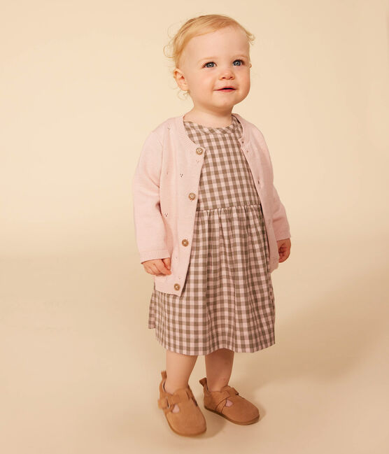 Gebreide babycardigan van ajourkatoen roze SALINE