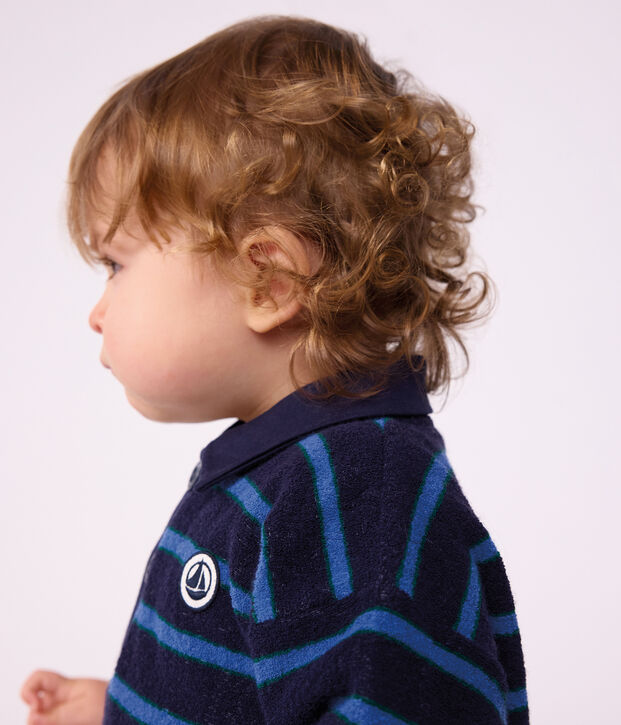 Katoenen babysweatshirt met streepjes en polokraag blauw/multicouleur