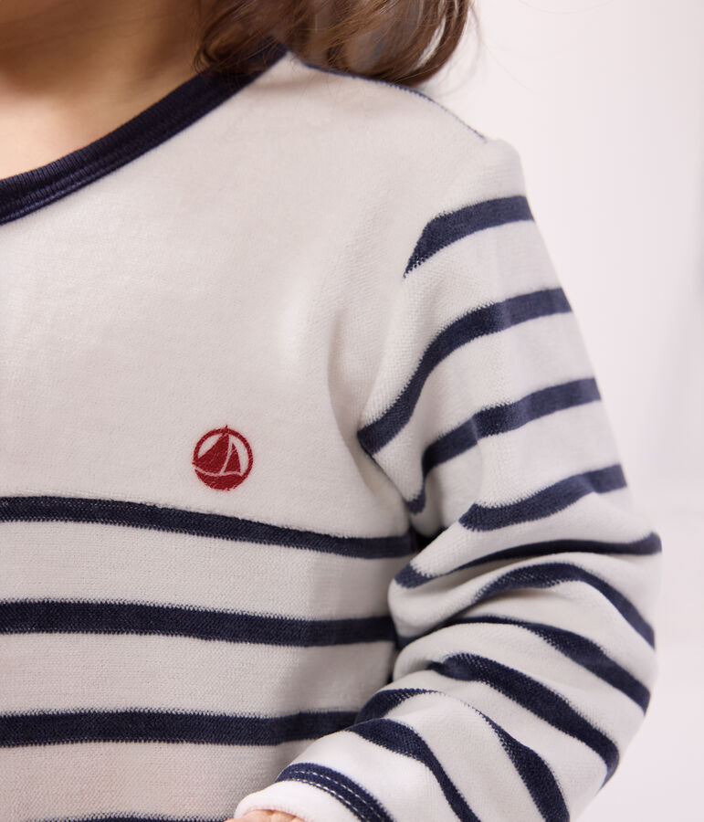 Pyjama b&eacute;b&eacute; ray&eacute; en velours blanc MARSHMALLOW/bleu SMOKING