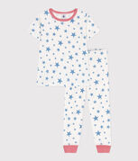 Katoenen kinderpyjama met sterrenprint wit MARSHMALLOW/blauw ALASKA