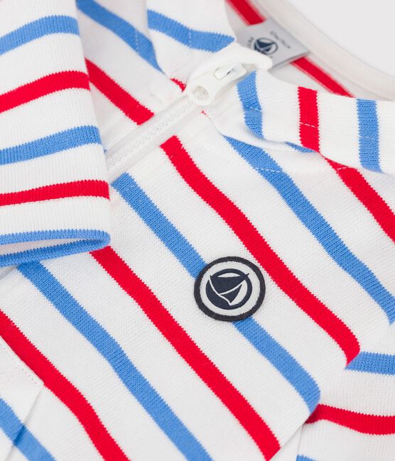 Gestreept sweatshirt met kap in dikke jerseystof voor baby's wit MARSHMALLOW/wit MULTICO