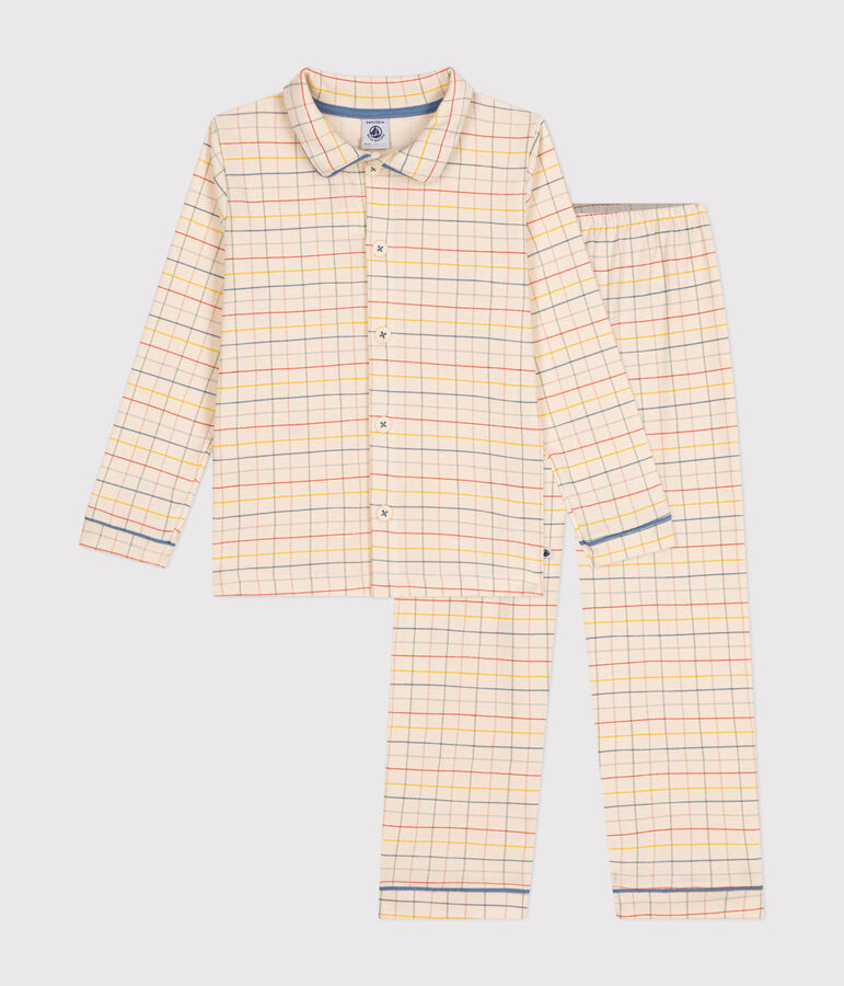 Katoenen kinderpyjama met ruitjesprint ecru/multicouleur