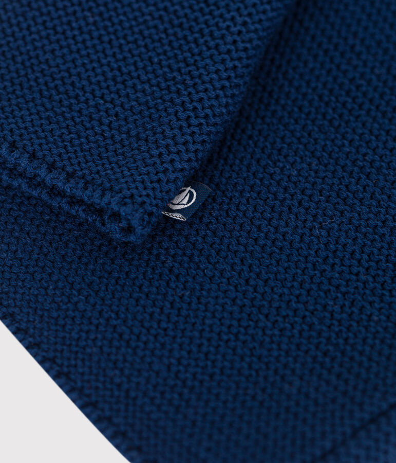 Cardigan b&eacute;b&eacute; tricot point mousse en coton bleu