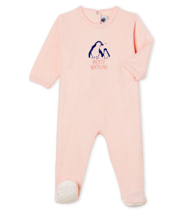 Slaappakje babymeisje van extra warme geruwde boucl&eacute;badstof roze