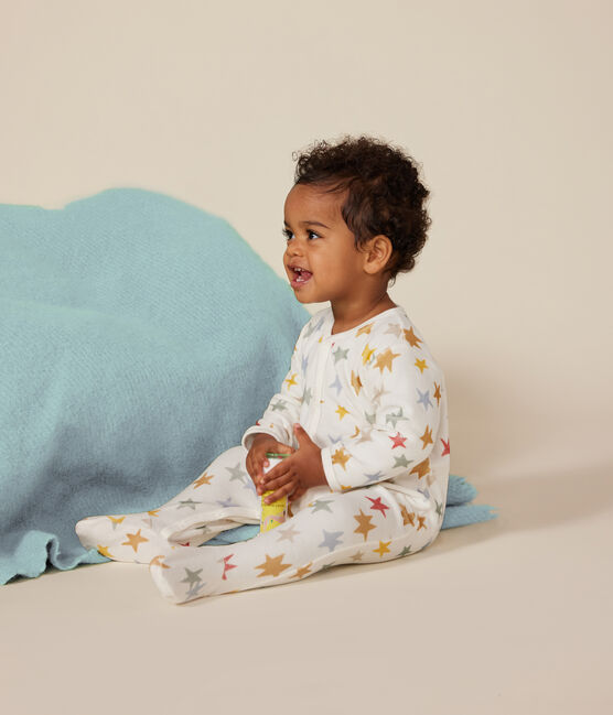 Babypyjama van velours met sterrenprint wit MARSHMALLOW/wit MULTICO