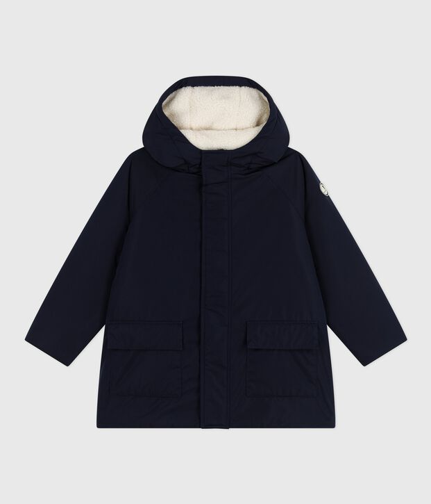 Parka enfant mi-longue unie bleu marine