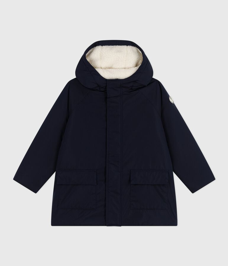Halflange effen parka voor kinderen blauw