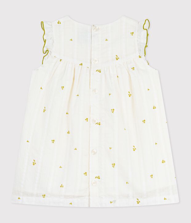 Robe b&eacute;b&eacute; en coton sans manches imprim&eacute;e fleurs blanc/vert