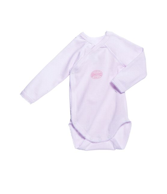 Body naissance fille manches longues à milleraies rose VIENNE/blanc ECUME
