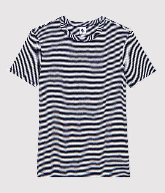 Tijdloos dames-T-shirt met ronde hals in biokatoen blauw SMOKING/wit MARSHMALLOW