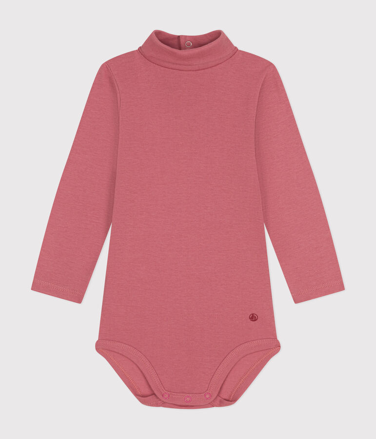 Body manches longues col roul&eacute; en coton b&eacute;b&eacute; rose