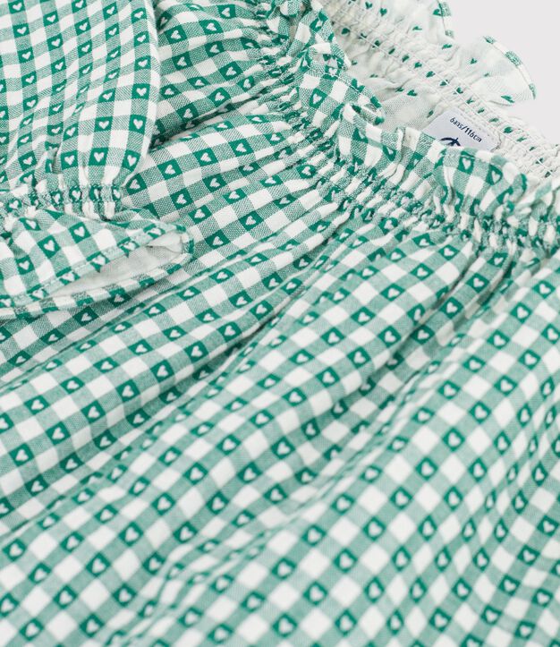 Katoenen kinderbloesje met kraag, lange mouwen en print groen/wit