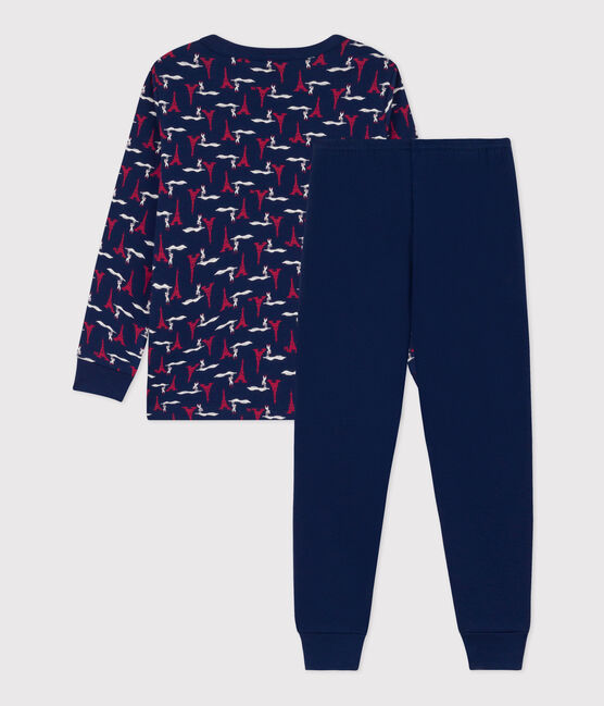 Katoenen pyjama met Parijs-print voor kleine meisjes en jongens blauw MEDIEVAL/wit MULTICO