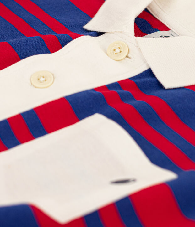 Meisjesjurk met streepjes en korte mouwen in katoen blauw/rood