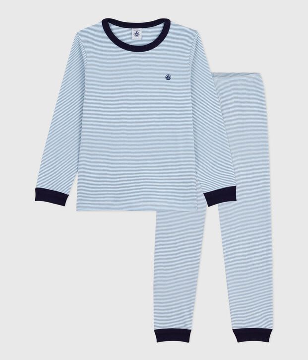 Katoenen kinderpyjama met strepen blauw/wit