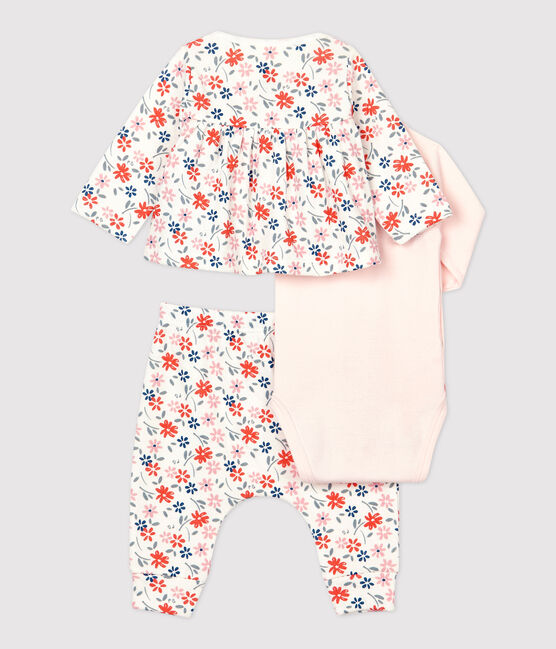 Driedelige set met bloemenprint van biologisch katoen wit MARSHMALLOW/wit MULTICO