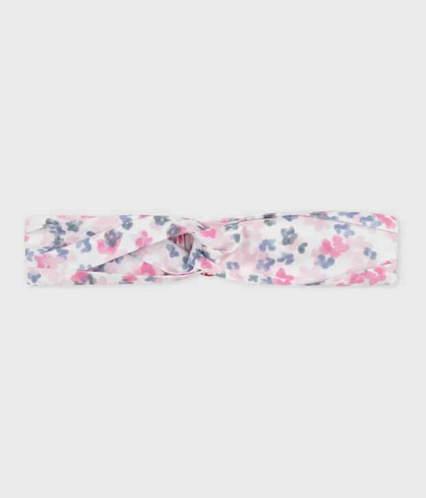 Bandeau enfant en popeline imprim&eacute; fleurs &eacute;cru/multicouleur