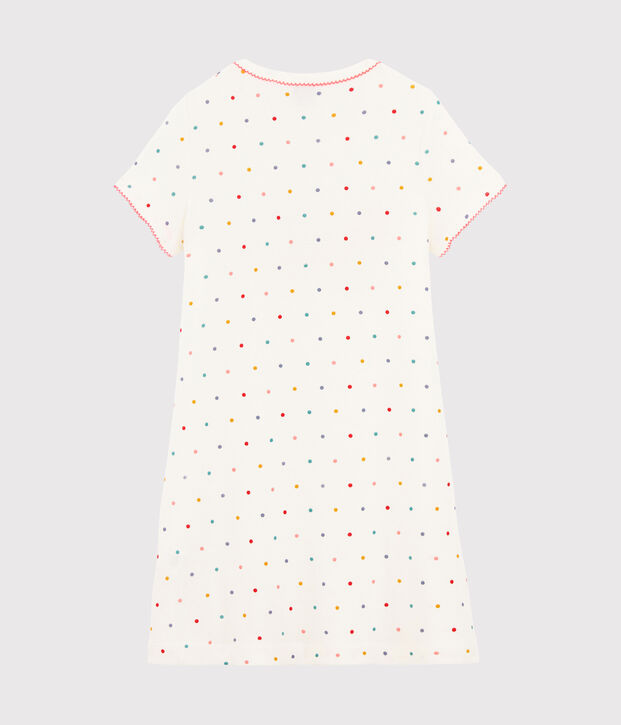 Chemise de nuit petite fille en c&ocirc;te blanc/multicouleur