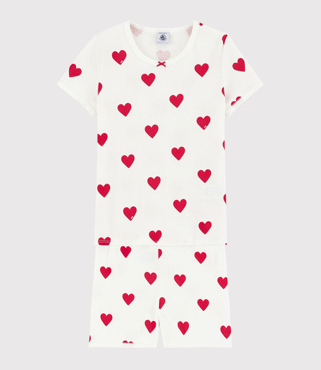Short pyjama met hartjesprint wit/rood