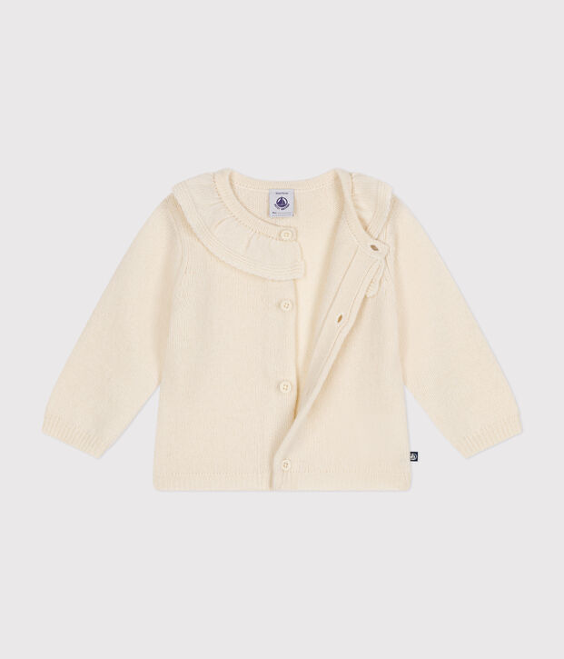 Cardigan met kraagje, deels gebreid met wol ecru
