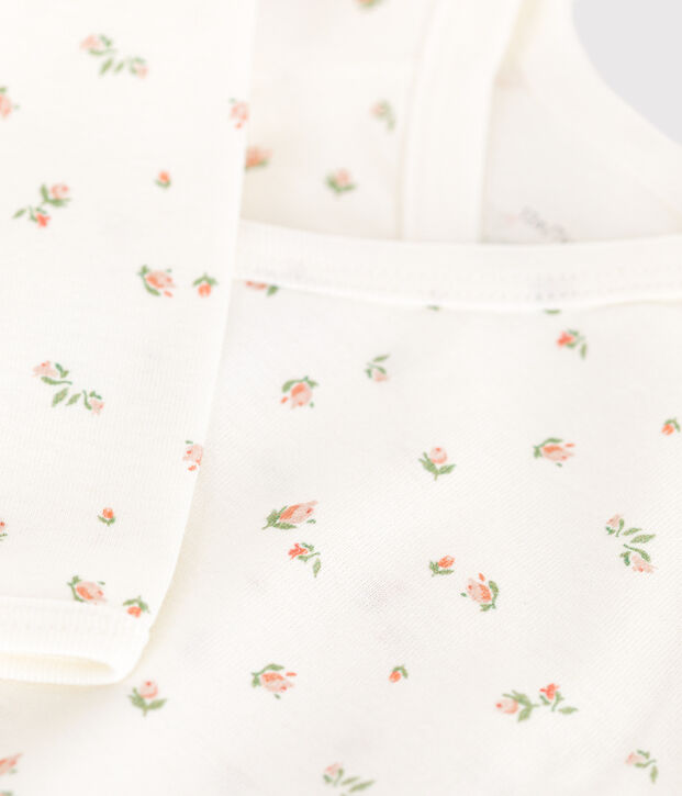 Katoenen overslagbody met lange mouwen voor baby's wit/roze