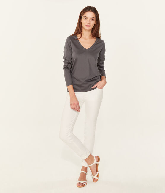 Tee-shirt manches longues femme en coton sea island gris MAKI