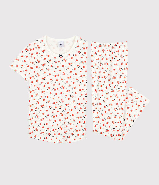 Pyjama fleuri petite fille en coton biologique blanc MARSHMALLOW/blanc MULTICO