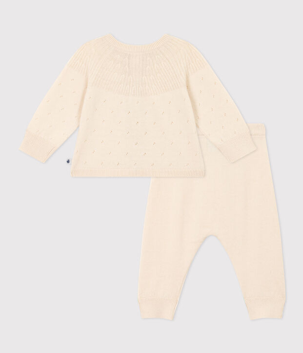 Ensemble en tricot laine et coton b&eacute;b&eacute; &eacute;cru