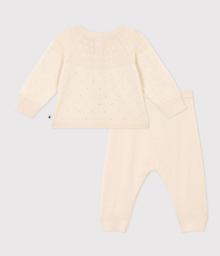 Ensemble en tricot laine et coton b&eacute;b&eacute; &eacute;cru