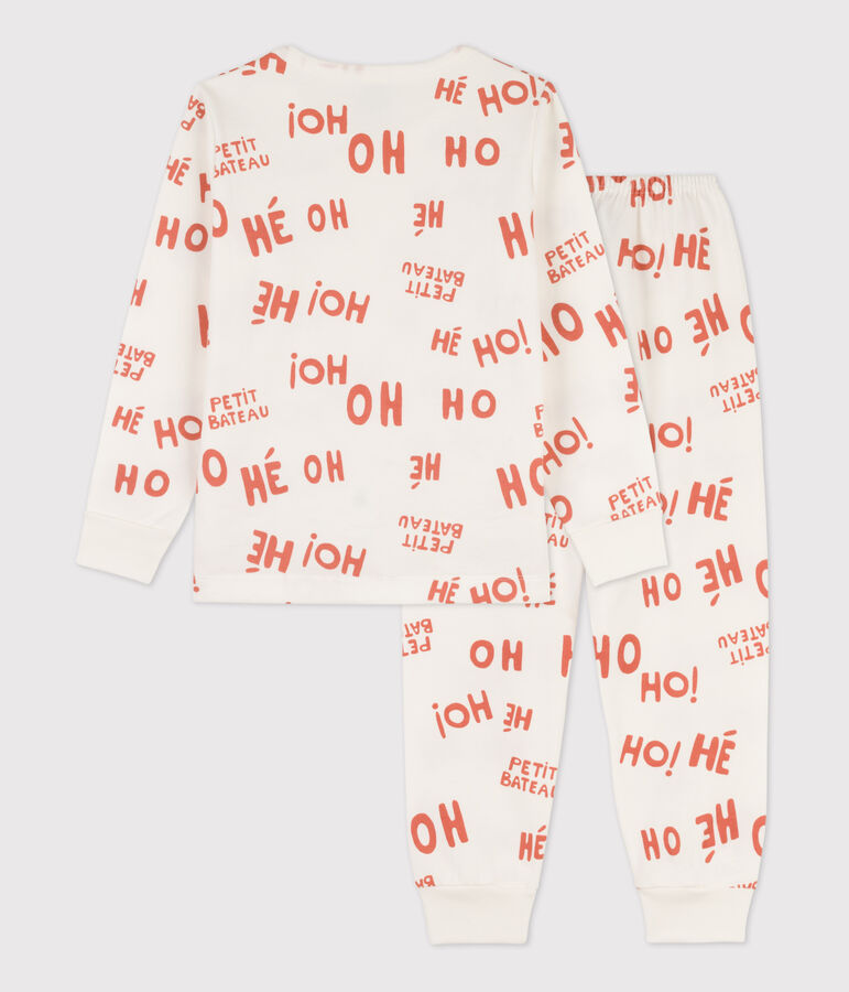 Jongenspyjama in molton wit MARSHMALLOW/ BRANDY