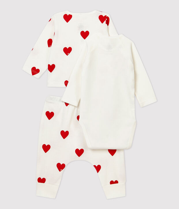 Set met 3 items met rode hartjes van biologisch katoen wit/rood