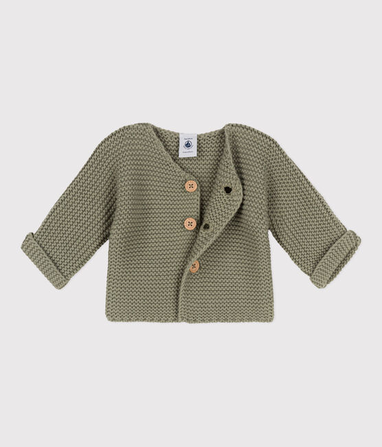 Cardigan bébé tricot point mousse en coton vert MARECAGE