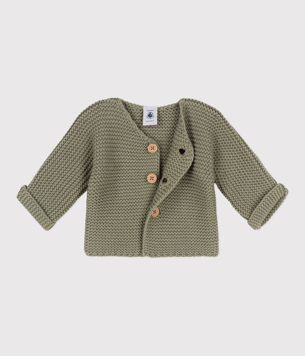 Gebreide uniseks babycardigan in ribbelsteek groen