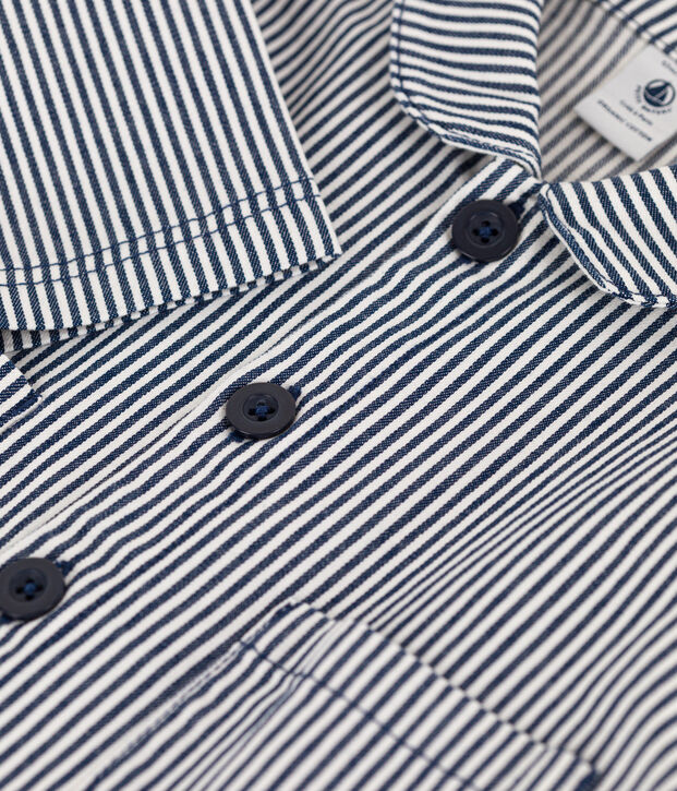 Korte babyvest van gestreept linnen blauw/wit