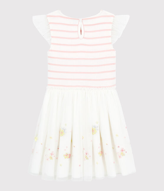 Robe cérémonie en coton et tulle enfant fille blanc MARSHMALLOW/rose MINOIS