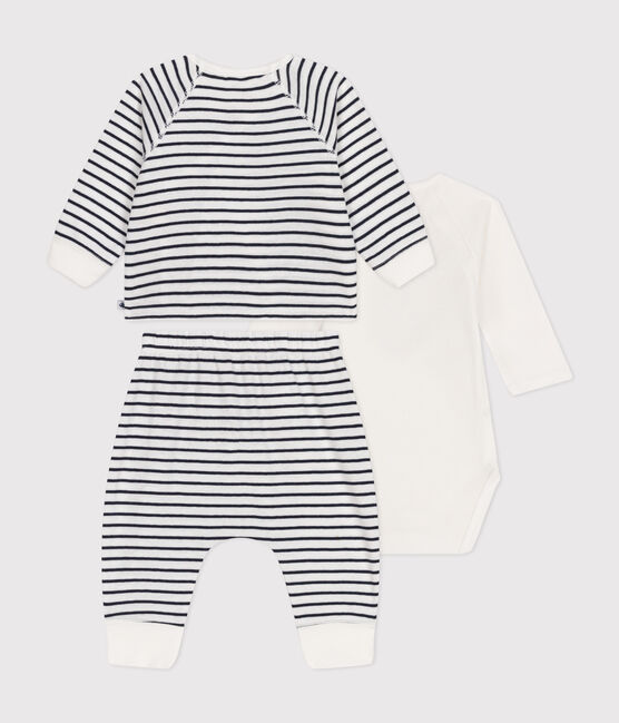 Ensemble 3 pièces rayé en coton bébé blanc MARSHMALLOW/bleu SMOKING