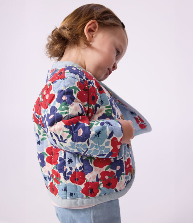 Katoenen babyjasje met tinneroy-streepje en bloemenprint wit/multicouleur