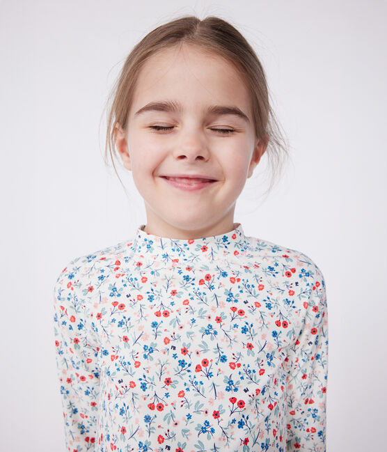 Teeshirt de bain anti uv enfant manche longue fleuri blanc MARSHMALLOW/blanc MULTICO