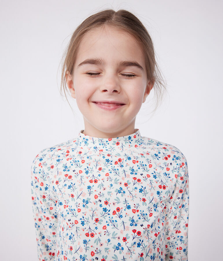 Kinderzwemshirt met uv-bescherming, lange mouwen en bloemenprint. wit/multicouleur
