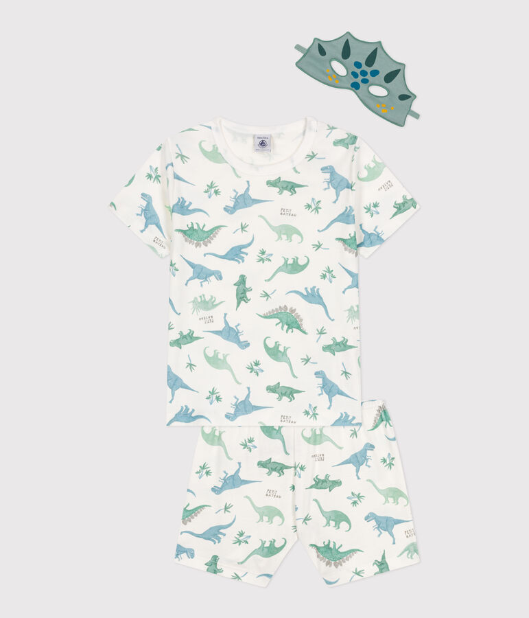 Pyjama short d&eacute;guisement enfant en coton imprim&eacute; dinosaures blanc/multicouleur