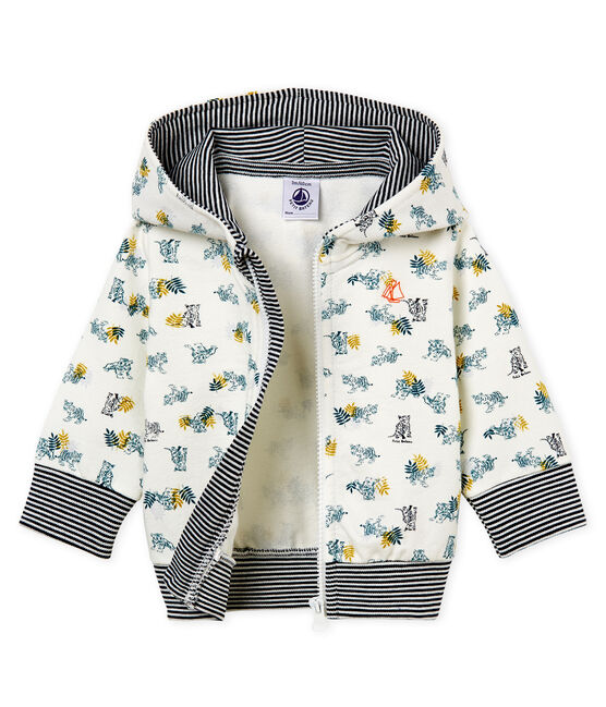 Hoodie met rits en dessin voor babyjongens wit MARSHMALLOW/wit MULTICO
