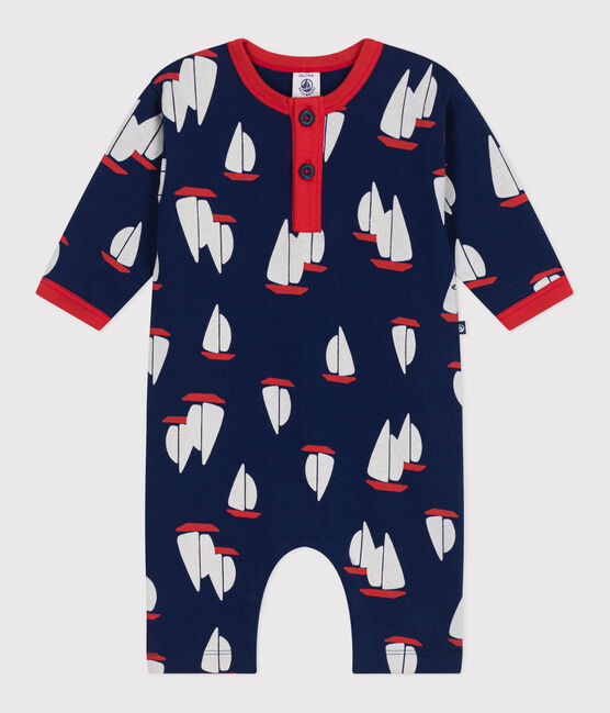 Katoenen babypakje met lange mouw en bootjesprint blauw MEDIEVAL/wit MULTICO