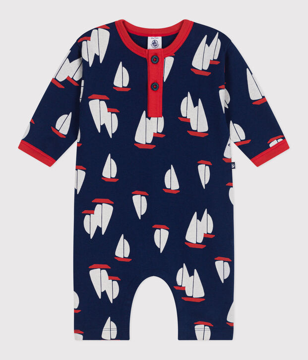 Katoenen babypakje met lange mouw en bootjesprint blauw/multicouleur