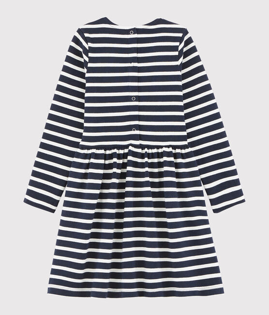 Robe manches longues enfant fille bleu SMOKING/blanc MARSHMALLOW